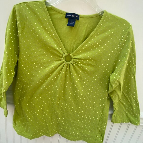 Green and White Polka Dot Top size Medium tee t-shirt - Picture 6 of 7